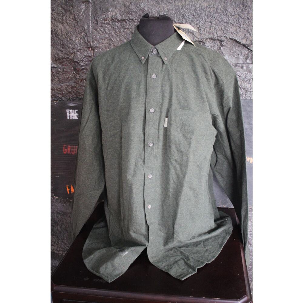 Woolrich Mens XL Wool Button Down Shirt Green Heavy Flannel Outdoor Vintage